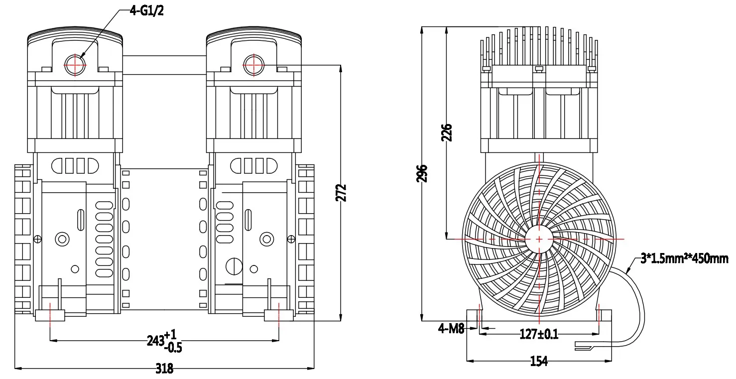 1200W AC 380V Oil Free Low Noise Air Compressor Pump Head 