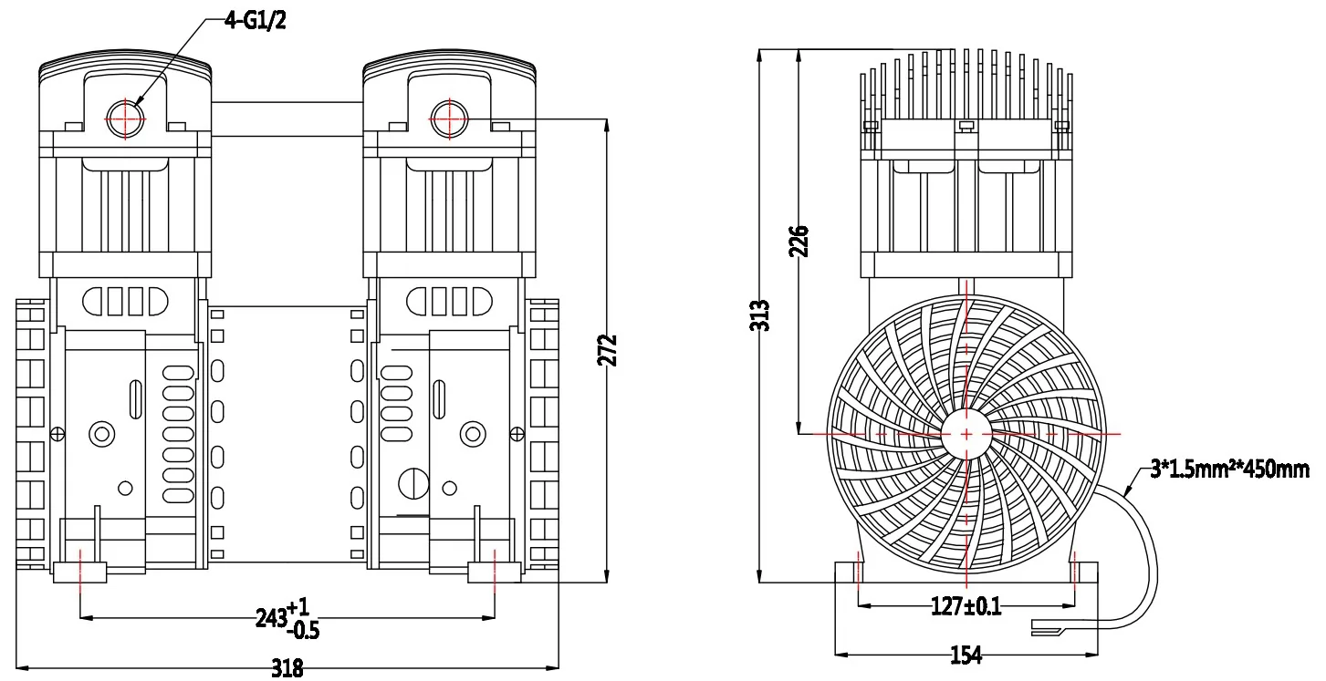 1500W Oil Free Rocking Piston Air Compressor Vacuum Pump Head 