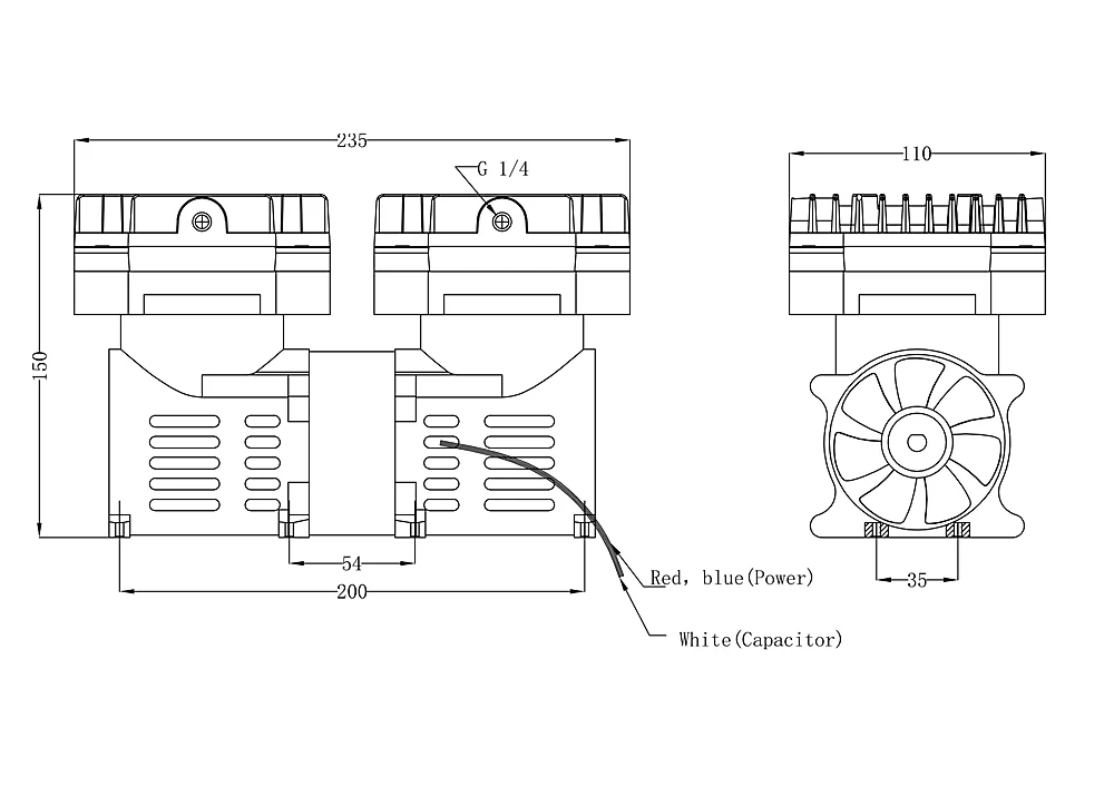 1500W Oil Free Rocking Piston Air Compressor Vacuum Pump Head 