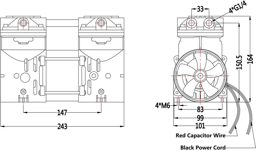 AC 320W Oilless Silent Piston Vacuum Pump